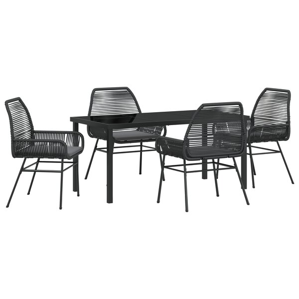 vidaXL Ensemble de Salle à Manger de Jardin 5 Pièces avec Coussins Noir Poly Rotin