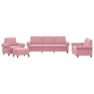 vidaXL Ensemble de canapés 4 Pièces avec coussins Rose Velours