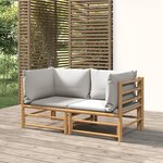vidaXL Canapés d'angle de jardin avec coussins gris clair 2 Pièces bambou
