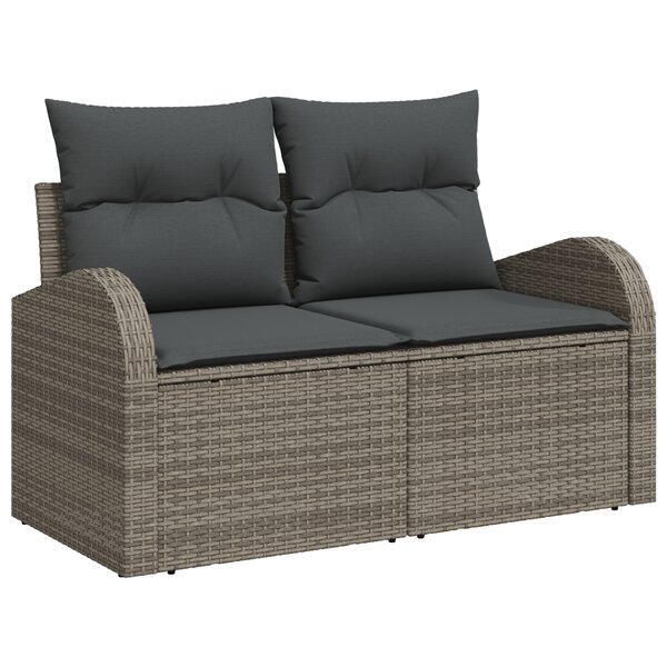 Ensemble de canapé de jardin 6 pièces avec coussins gris en rattan poly