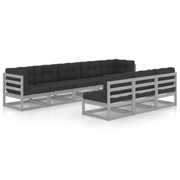 vidaXL Salon de jardin 8 Pièces avec coussins Gris Bois de pin massif