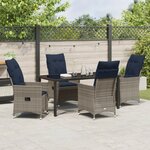 Ensemble de salle à manger de jardin vidaXL de 5 pièces avec coussins gris en poly rotin