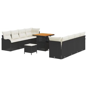 Ensemble de 11 pièces de canapés de jardin avec coussins noirs en poly rotin