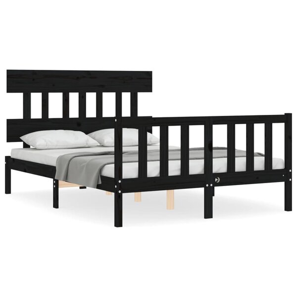 vidaXL Cadre de lit avec tête de lit noir 140x190 cm bois massif