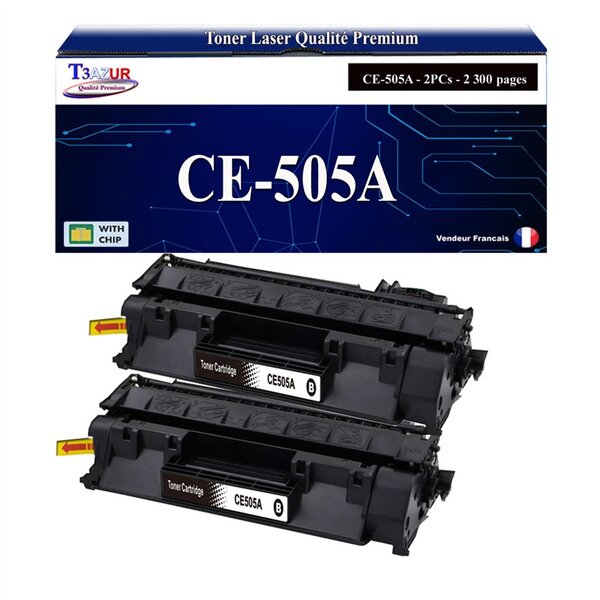 T3AZUR -2x Toners compatibles avec HP CE505A (05A) pour HP LaserJet P2030  P2035  P2035N  P2050  P2050D  P2055  P2055D  P2055DN  P2055
