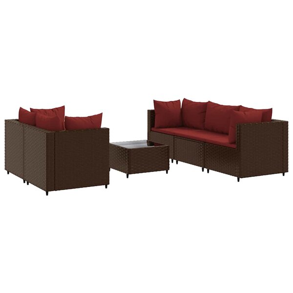 vidaXL Salon de jardin 6 Pièces avec coussins Marron Résine tressée