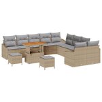 Ensemble 13 pièces de canapé de jardin avec coussins beige poly rotin acacia
