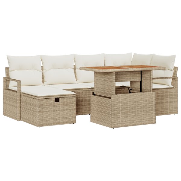 vidaXL Canapé de Jardin 7 Pièces avec Coussins en Rattan Beige