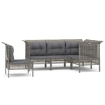 vidaXL Salon de jardin 5 Pièces avec coussins Gris Résine tressée