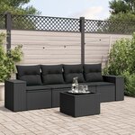 vidaXL Salon de jardin 5 Pièces avec coussins noir résine tressée