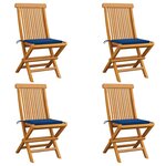vidaXL Chaises de jardin et coussins bleu royal lot de 4 Bois de teck