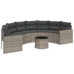 vidaXL Canapé de jardin table coussins demi-rond gris résine tressée
