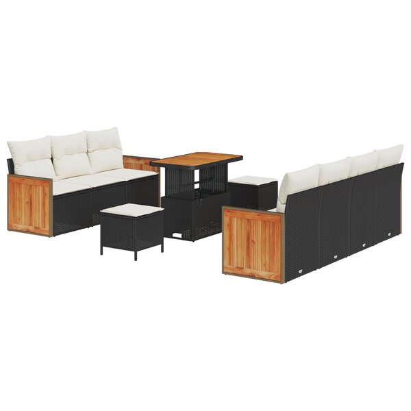 Canapés de jardin 10 pièces avec coussins Noir Rotin Poly Acacia