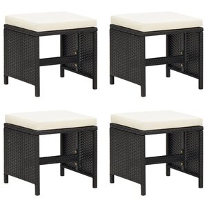 vidaXL Tabourets de jardin lot de 4 avec coussins Résine tressée Noir