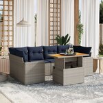 vidaXL Salon de jardin 7 Pièces avec coussins gris résine tressée