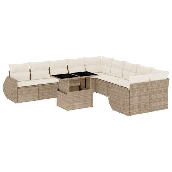 vidaXL Salon de jardin 11 Pièces avec coussins beige résine tressée