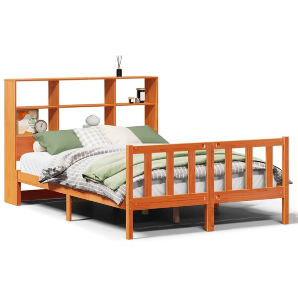 vidaXL Lit bibliothèque sans matelas cire marron 140x190 cm pin massif