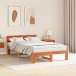 vidaXL Cadre de lit avec tête de lit Brun cire 135 x 190 cm Pin massif