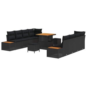 vidaXL Ensemble de canapé de jardin avec coussin 11 Pièces Noir