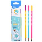 Boîte 12 crayons graphite hb corps triangulaire couleur bleu  rose  jaune deli