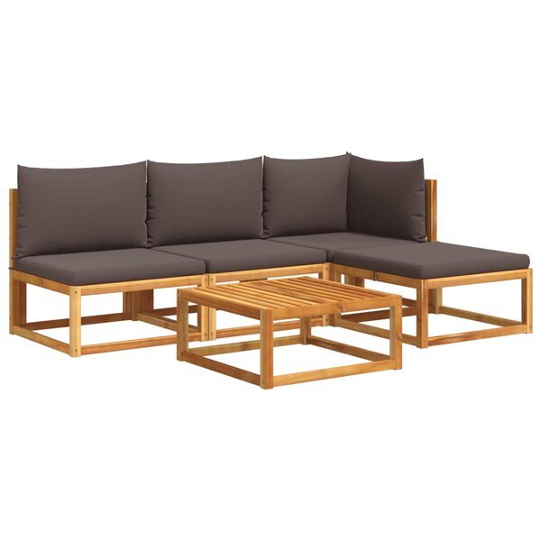 vidaXL Salon de jardin avec coussins 5 Pièces Bois d'acacia solide