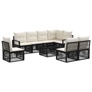 vidaXL Ensemble de canapé de jardin 9 Pièces Noir polyrotin