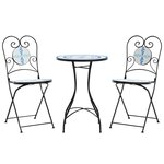 vidaXL Ensemble de bistro mosaïque bleu et blanc fer et céramique