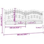 vidaXL Portail et sommet de lance Noir 305x151 cm Acier enduit poudre