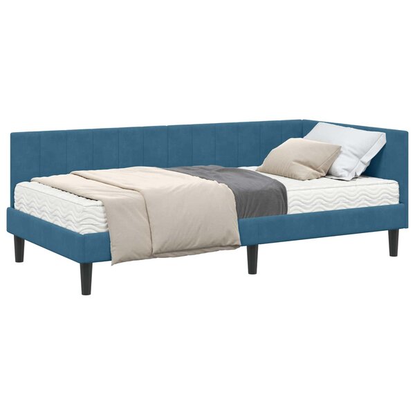 vidaXL Cadre de lit d'angle avec matelas 2 Pièces Bleu Velours