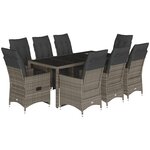 vidaXL Ensemble de bistro de jardin 9 Pièces coussins gris poly rotin