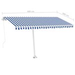 vidaXL Auvent manuel rétractable avec LED 400x300 cm Bleu et blanc