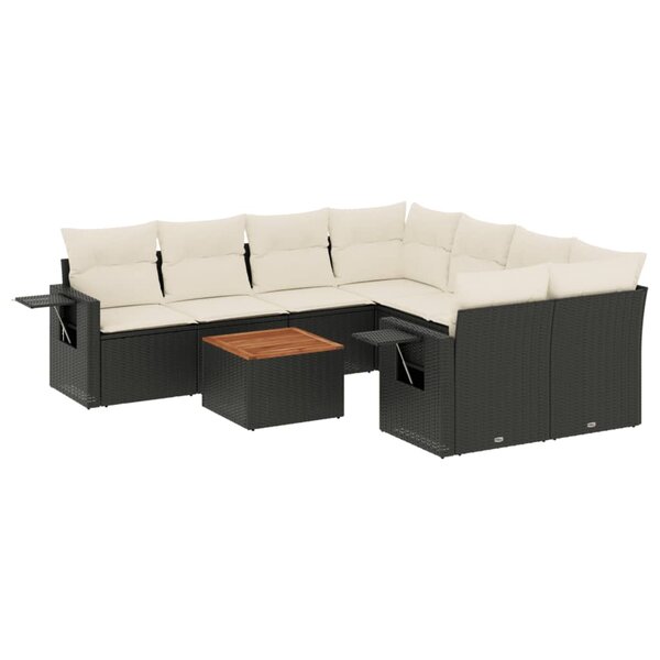 vidaXL Salon de jardin 9 Pièces avec coussins noir résine tressée