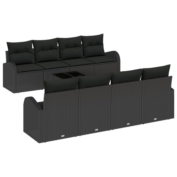 Set de Canapé de Jardin vidaXL 9 Pièces avec Coussins Noir Poly Rattan