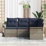 vidaXL Ensemble de canapé de jardin avec coussin 4 Pièces Gris polyrotin
