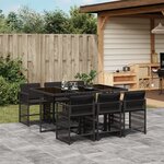 vidaXL Ensemble à manger de jardin coussins 7Pièces Noir Résine tressée