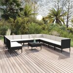 vidaXL Salon de jardin 12 Pièces avec coussins Résine tressée Noir