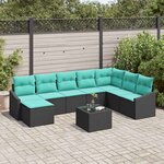 vidaXL Ensemble de Canapés avec coussin 9 Pièces Noir polyrotin
