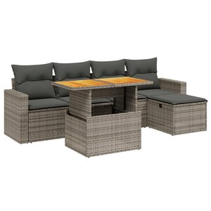 vidaXL Salon de jardin 6 Pièces avec coussins gris résine tressée