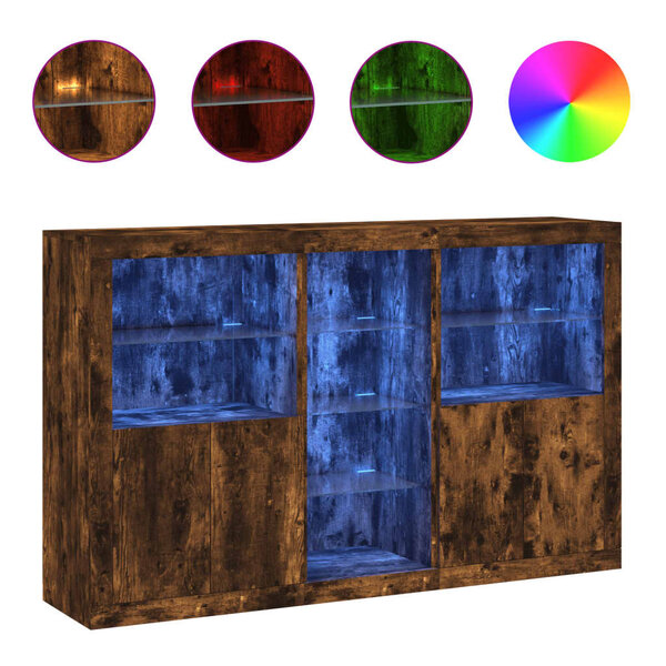 vidaXL Buffet avec lumières LED chêne fumé 162x37x100 cm