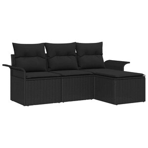 vidaXL Ensemble de canapé de jardin avec coussin 4 Pièces Noir Poly rotin