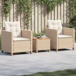 vidaXL Ensemble de bistro 3 Pièces coussins beige résine tressée acacia