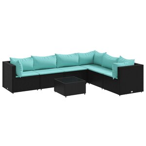 vidaXL Salon de jardin 7 Pièces avec coussins Noir Résine tressée