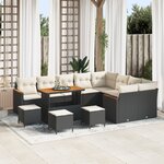 Ensemble de Canapé de Jardin 13 Pièces avec Coussins Noir Rotin Poly Acacia