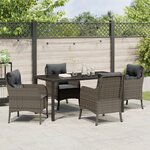vidaXL Ensemble de salle à manger de jardin 5 pièces avec coussins gris poly rattan