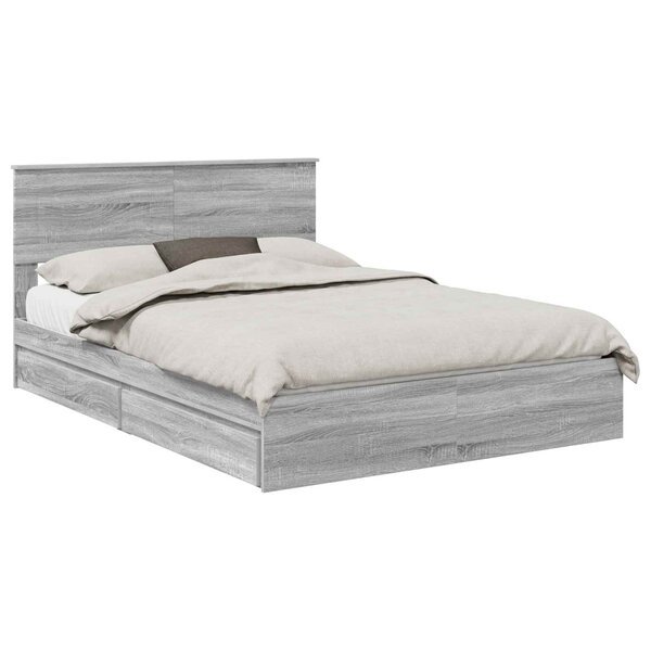 vidaXL Lit de Rangement Gris Sonoma 140 x 200 cm Bois d'ingénierie