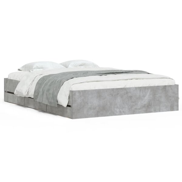 vidaXL Cadre de lit et tiroirs gris béton 140x190 cm bois d'ingénierie