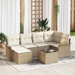 vidaXL Ensemble de canapé de jardin 7 Pièces Beige Poly rotin