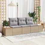 vidaXL Ensemble de Canapé de Jardin 3 Pièces avec Coussins Beige Poly Rattan Acacia
