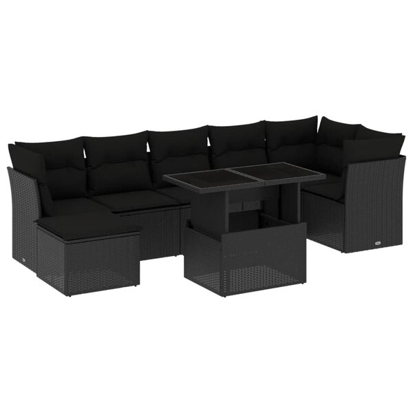 vidaXL Salon de jardin 8 Pièces avec coussins noir résine tressée