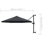 vidaXL Parasol mural avec mât métallique 300 cm Anthracite